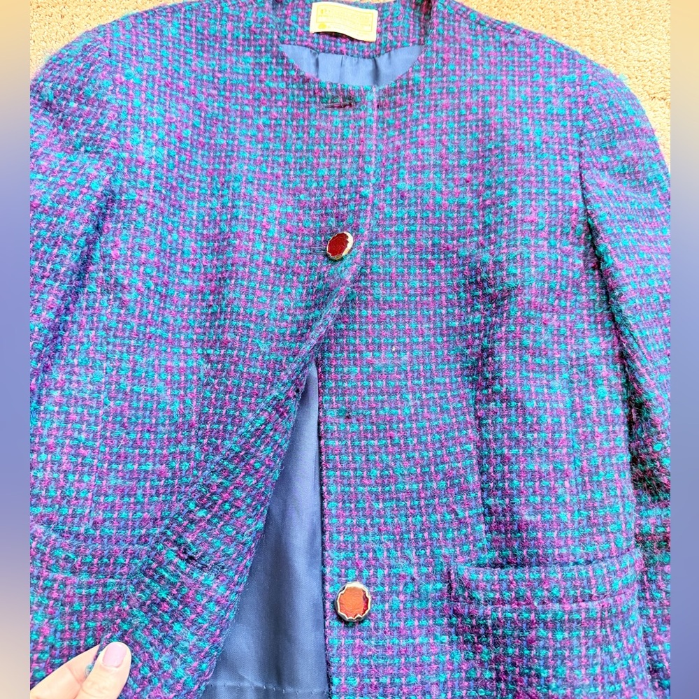 Vintage 70’s Pendleton Blue-Purple Tweed Suit Set sz 6 - Picture 5 of 10